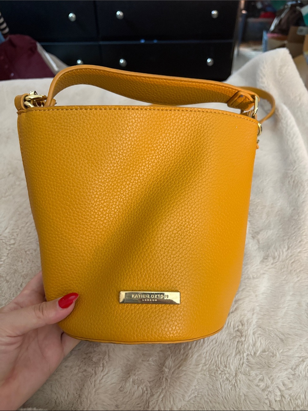 Katie Loxton Mustard Yellow Pebbled Bucket Crossbody